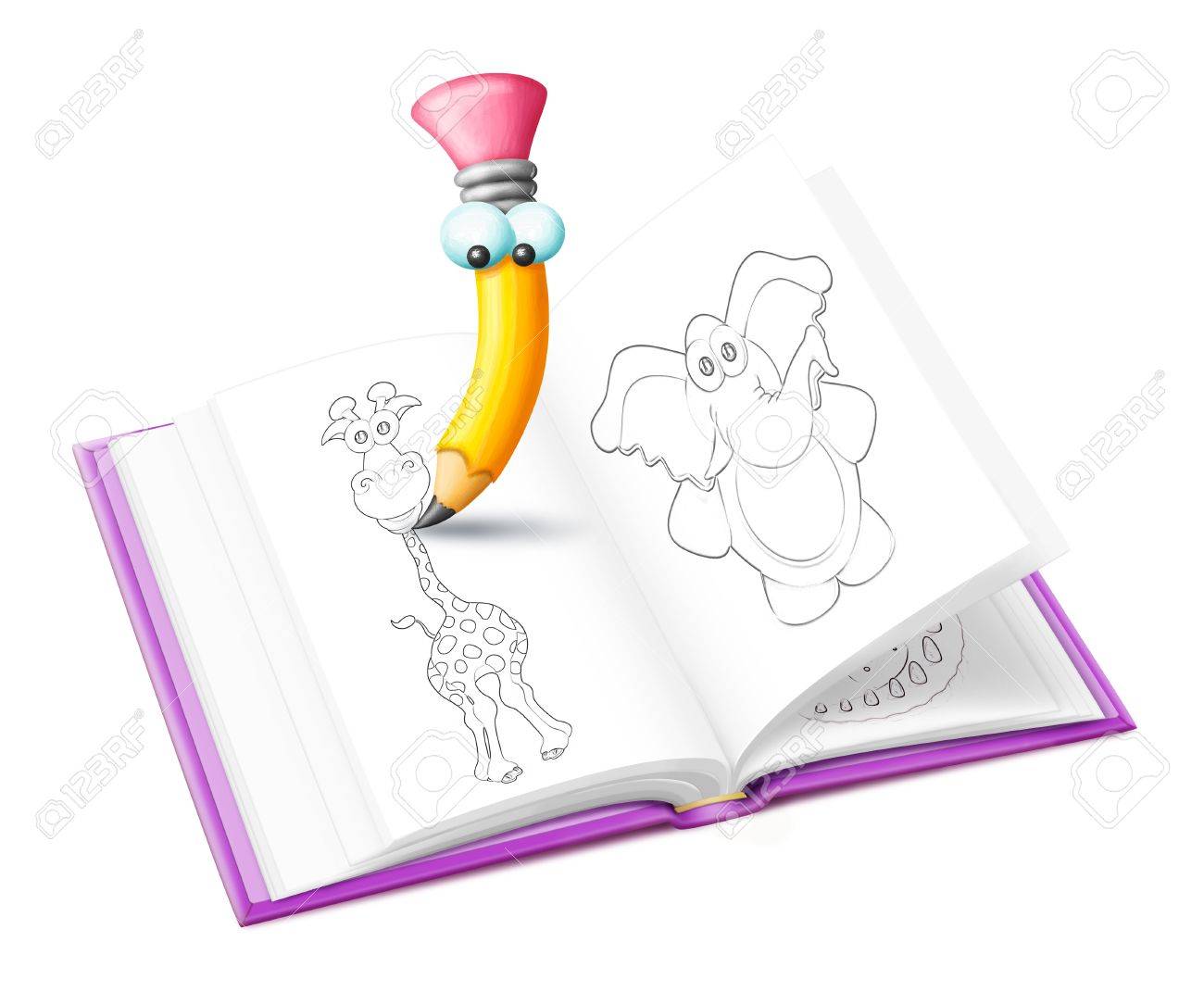 1300x1071 Whimsical Cartoon Pencil Drawing In Sketch Book Stock Photo