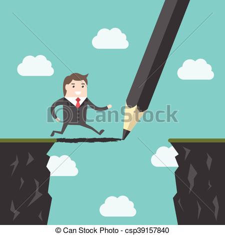 450x470 Pencil, Bridge And Man. Pencil Drawing A Bridge Above Abyss Eps