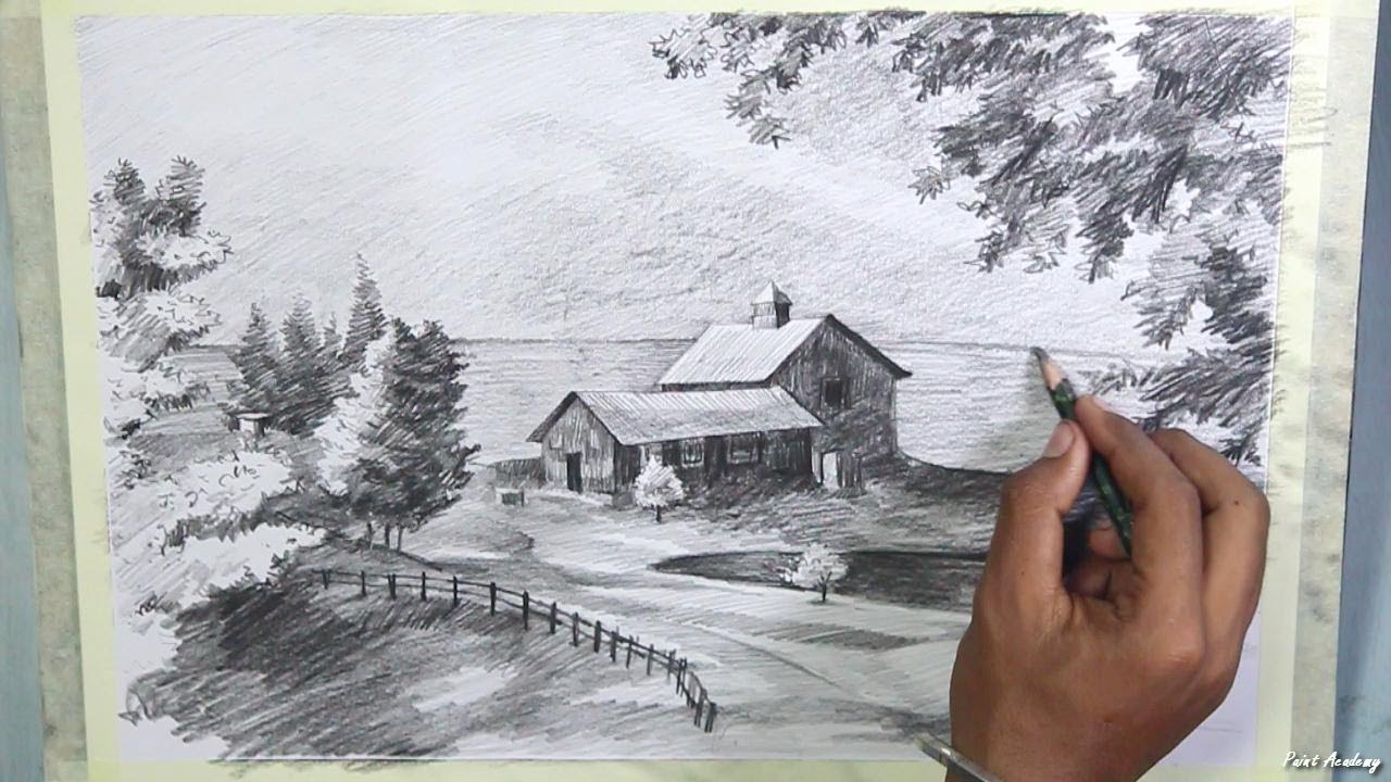 1280x720 How To Draw A Beautiful Scenery In Pencil Step By Step Pencil