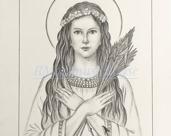 340x270 100% Handmade Mary And Jesus Pencil Drawing Portrait