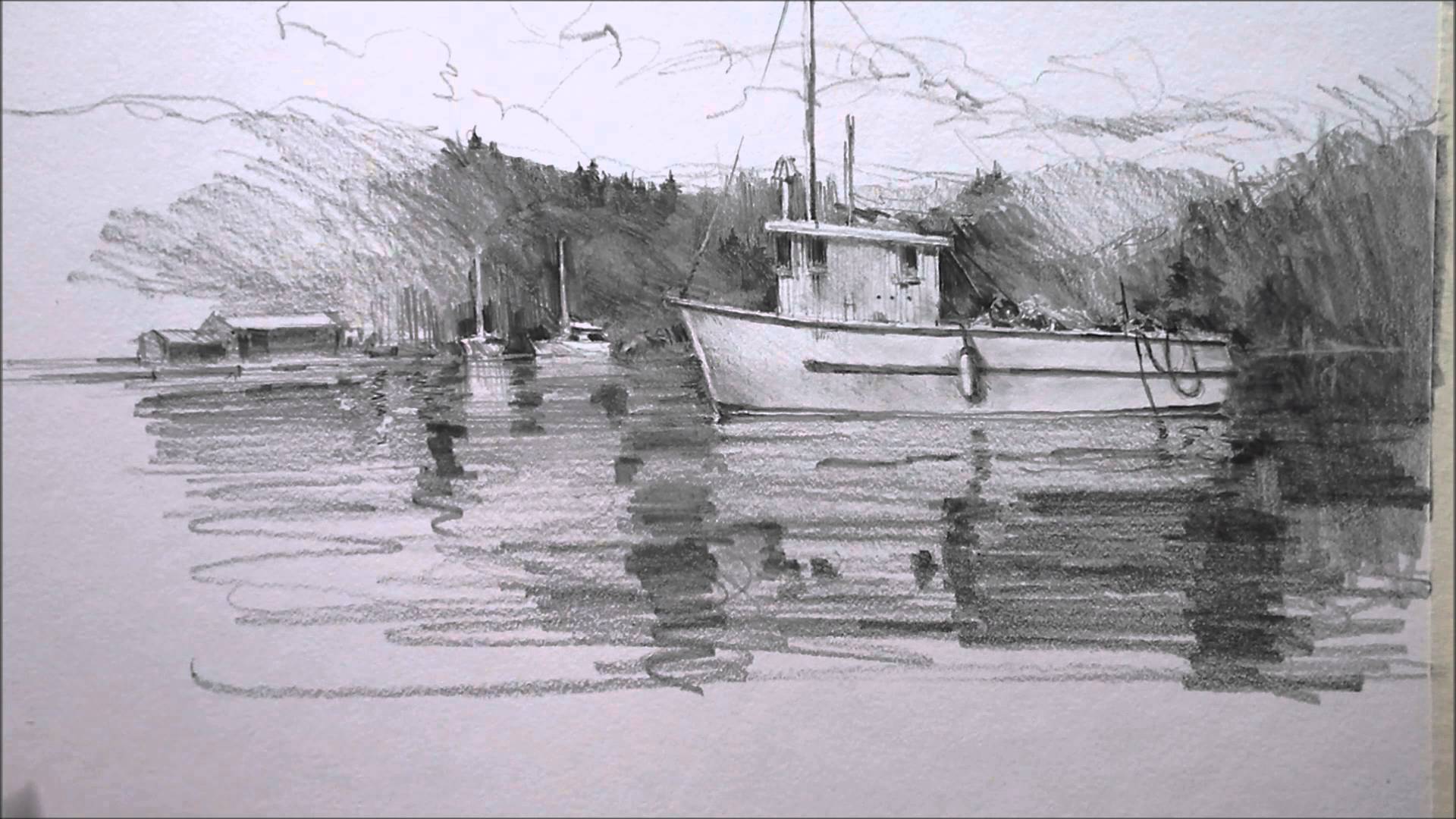 1920x1080 Pencil Drawing Boat