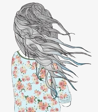 410x471 Hair Illustration, Girls, Long Hair, Pencil Drawing Png Image