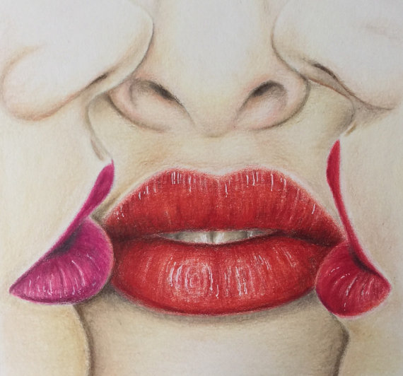 570x532 Red Lips Colored Pencil Drawinglip Paintingoriginal Drawing