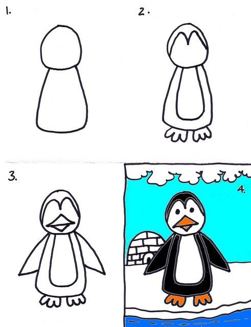 491x640 Kids Art How To Draw A Penguin Penguins, Art Activities And Pre