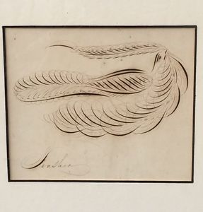 287x300 Circa 1850 Pennsylvania Dutch Calligraphy Ink Drawing Of A Bird