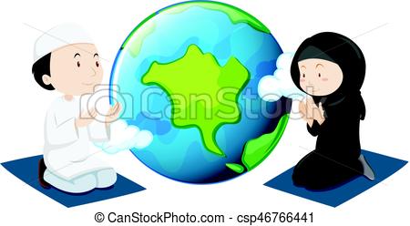 450x248 Muslim People Praying Around The World Illustration Eps Vector
