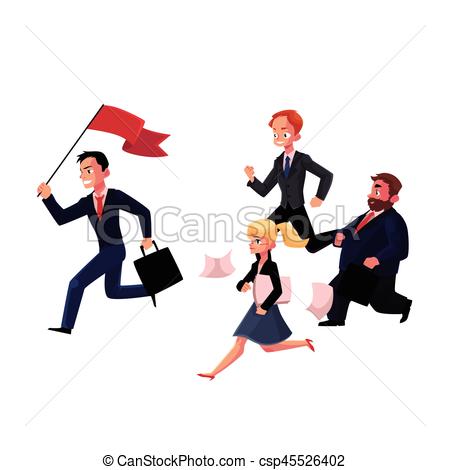 450x470 People Running After Leader Holding Flag, Business Success