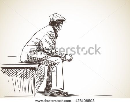 450x358 Sketch Of Old Man Sitting, Hand Drawn Illustration Illustration
