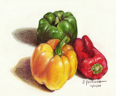 400x331 Colored Pencil Drawing Of Red, Green, And Red Peppers Art