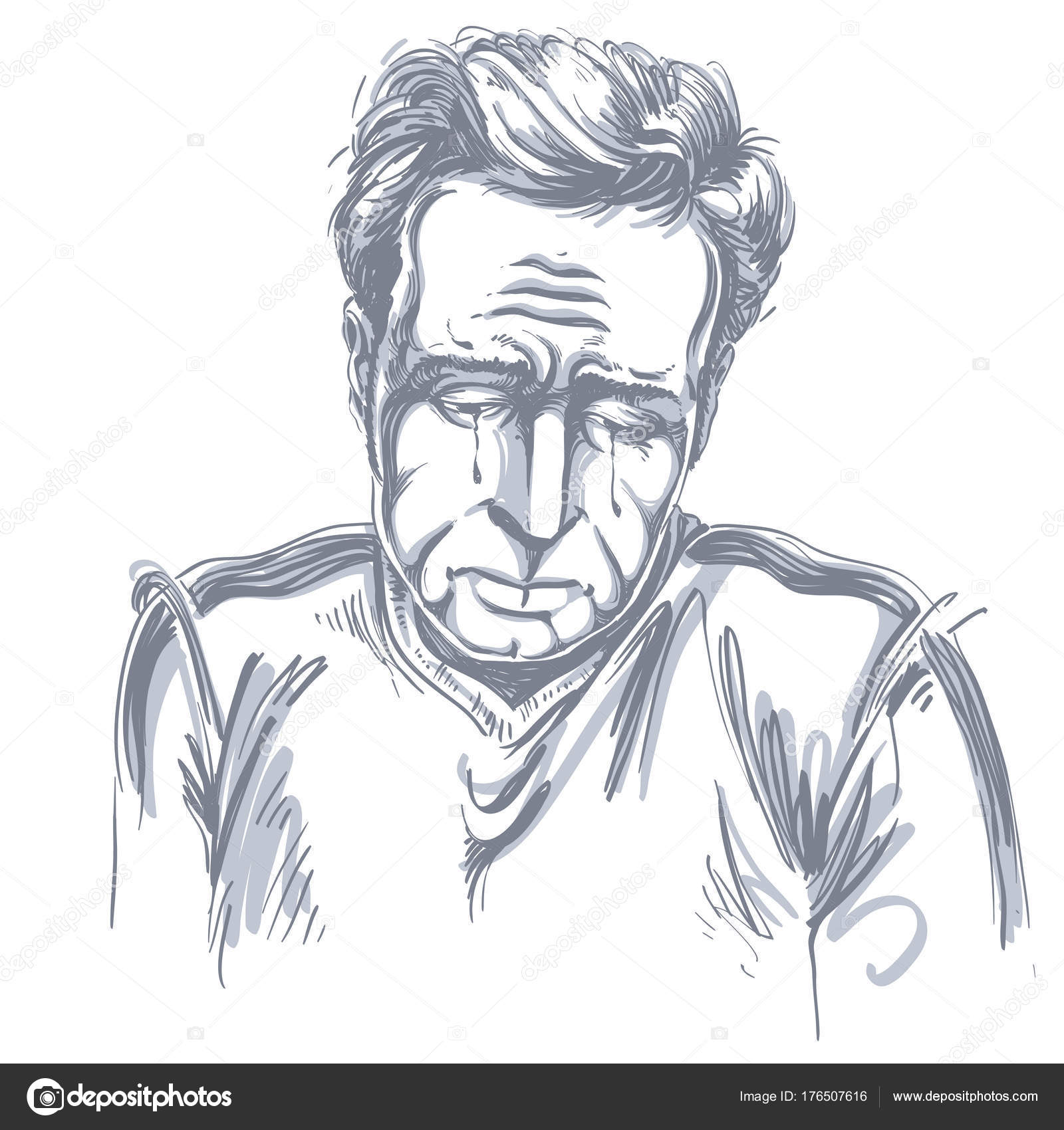 1600x1700 Vector Drawing Crying Depressed Man Feeling Sorry Something Black