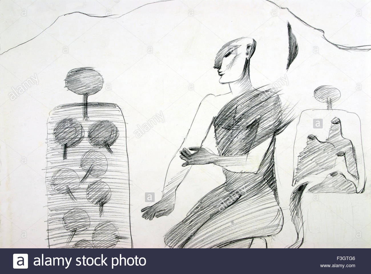 1300x960 Praying Man In Nature Pencil Drawing Stock Photo 88266310