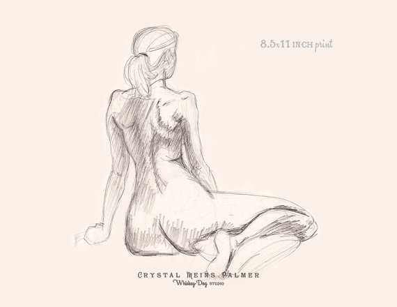 570x440 Charcoal Pencil Drawing Of Nude Woman Sitting Leaning