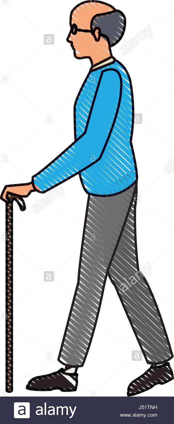 573x1390 Drawing Elderly Man Walking Stick Cane Stock Vector Art