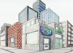 236x170 Two Point Perspective Cityscape Fabric Art