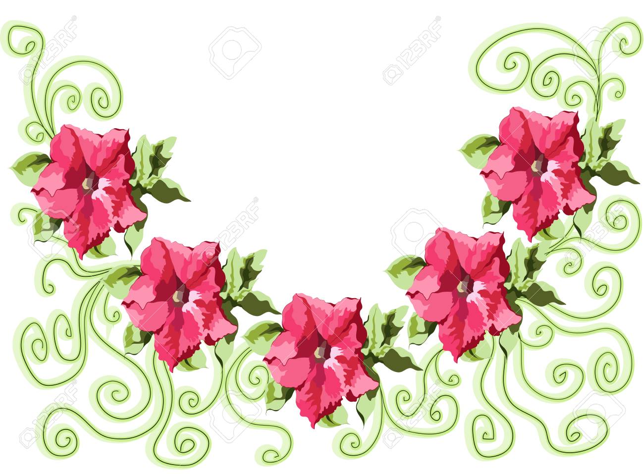 1300x957 Vector Drawing Of A Wreath Vignette A Bright Petunia Flower