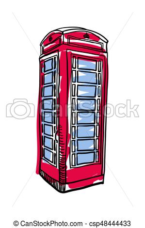 299x470 London Red Phone Booth Hand Drawn Isolated Icon. English