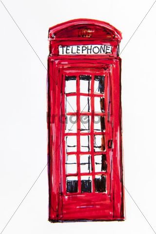 320x480 Old English Phone Booth, Drawing, Artist Gerhard Kraus, Kriftel, Ge