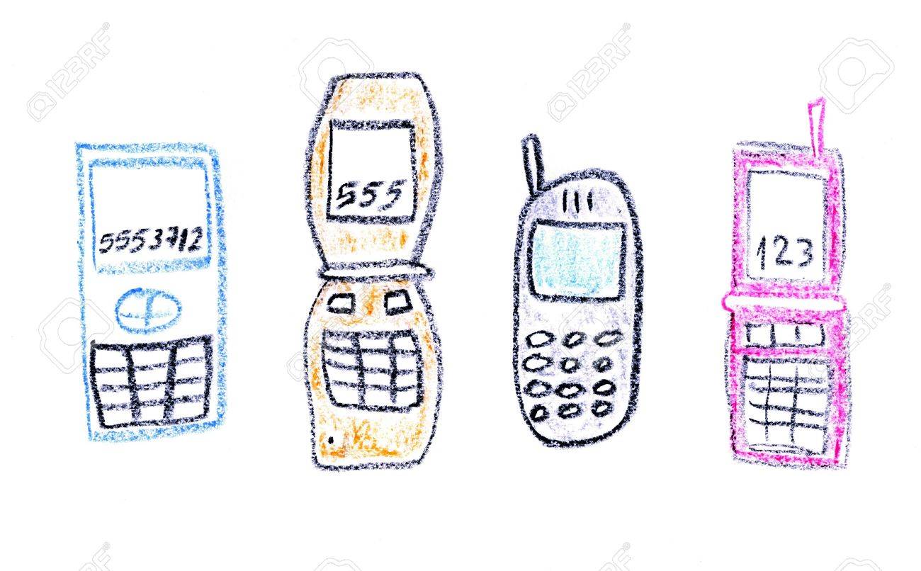 1300x806 Child Drawing Of Various Mobile Phone Models Made With Wax Crayons