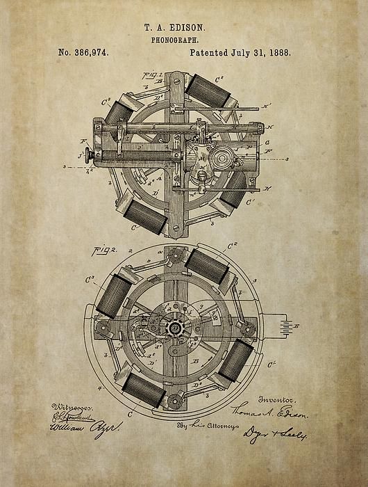 530x700 Aged Phonograph Patent Drawing Thomas Edison My Photography