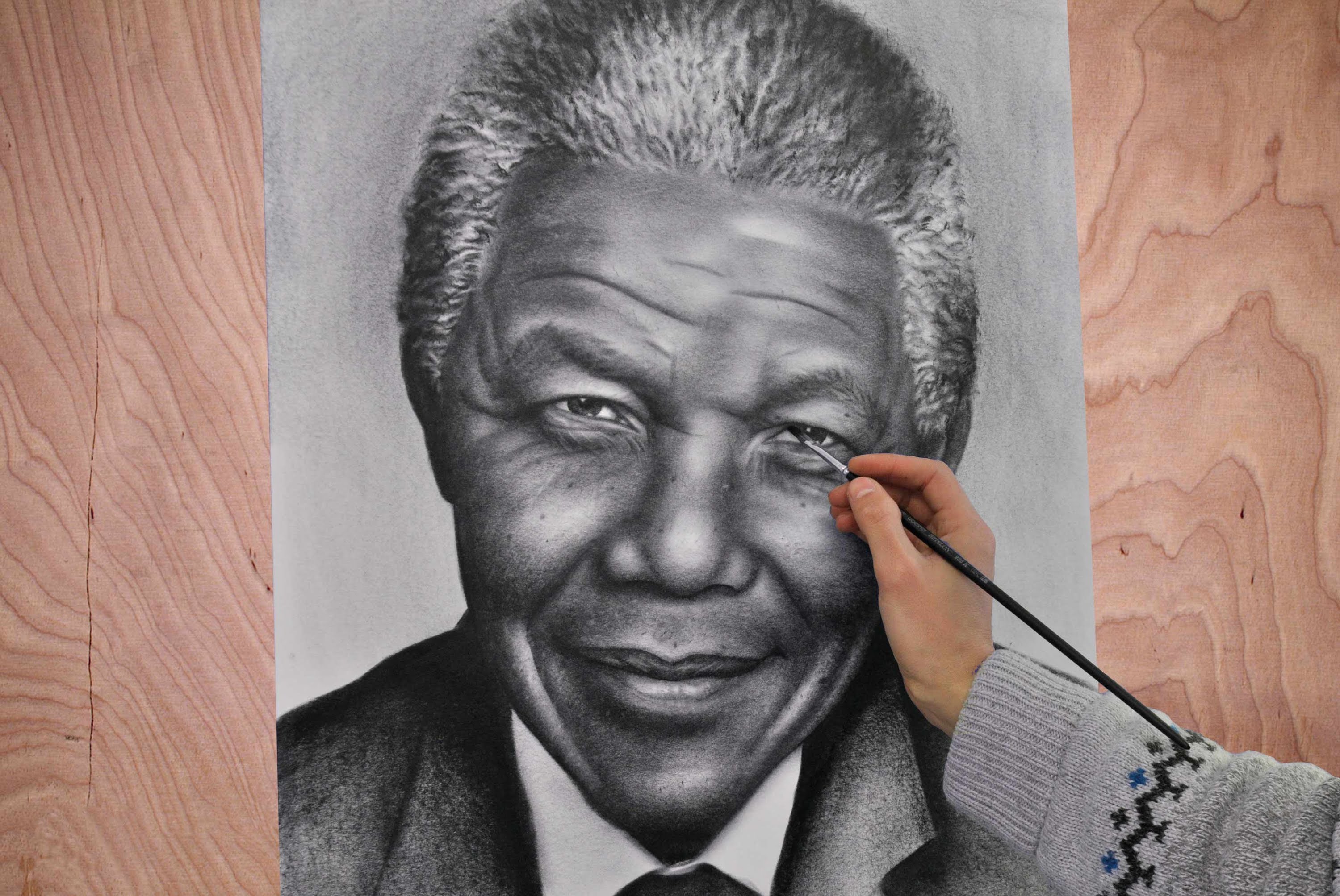 3000x2008 Nelson Mandela Portrait Speed Drawing Painting Photorealism. How
