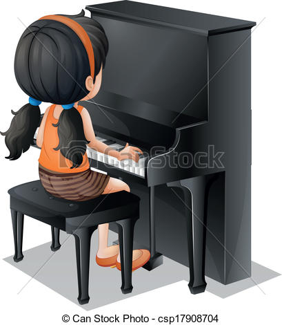 409x470 Illustration Of A Young Girl Playing With The Piano On A Vector