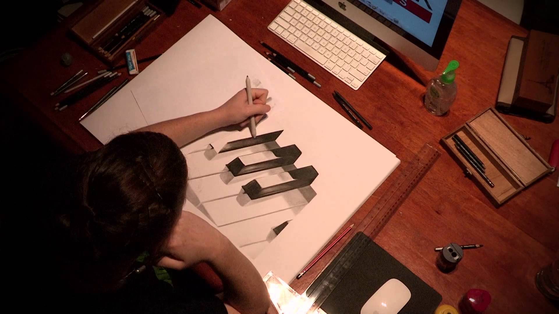 1920x1080 Time Lapse Drawing Of Piano Keys.