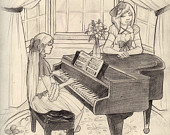 170x135 Items Similar To Piano Lessons Original Pencil Drawing On Etsy