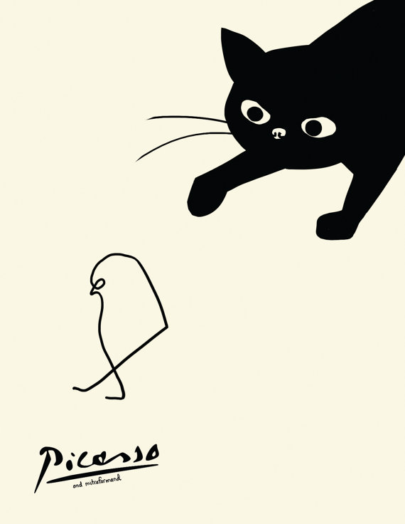 570x736 Black Cat Cards 3 Picasso Card Cat Stalking Bird Card