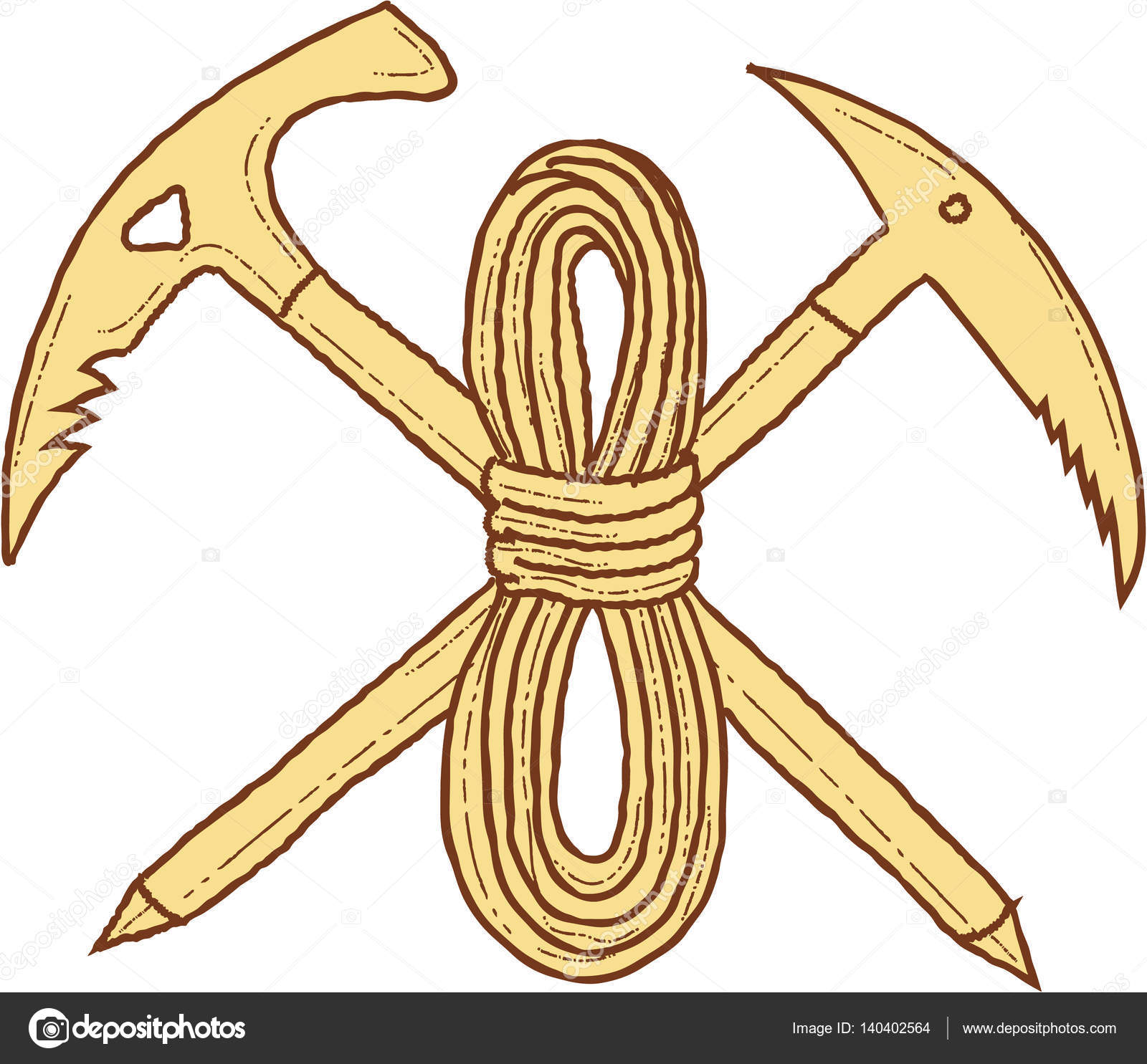 1600x1485 Mountain Climbing Pick Axe Rope Crossed Drawing Stock Vector
