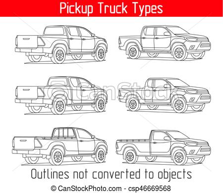 450x390 Truck Pickup Types Template Drawing Vector Outlines Not Clip