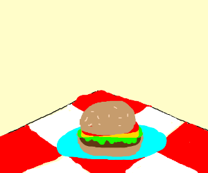 300x250 A Burger On A Plate,on Top Of A Picnic Blanket (Drawing By Grumpybat)
