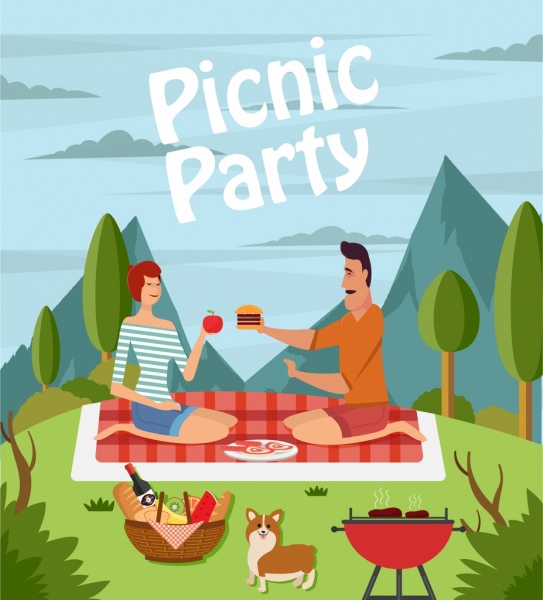 543x600 Picnic Party Drawing Couple Icon Colored Cartoon Design Free