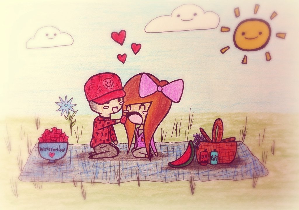 1024x721 Cute Picnic Love Drawing By Toxicpenguin338