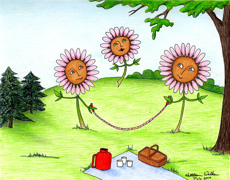 900x703 Daisy's Have A Picnic Drawing By Kathleen Walker