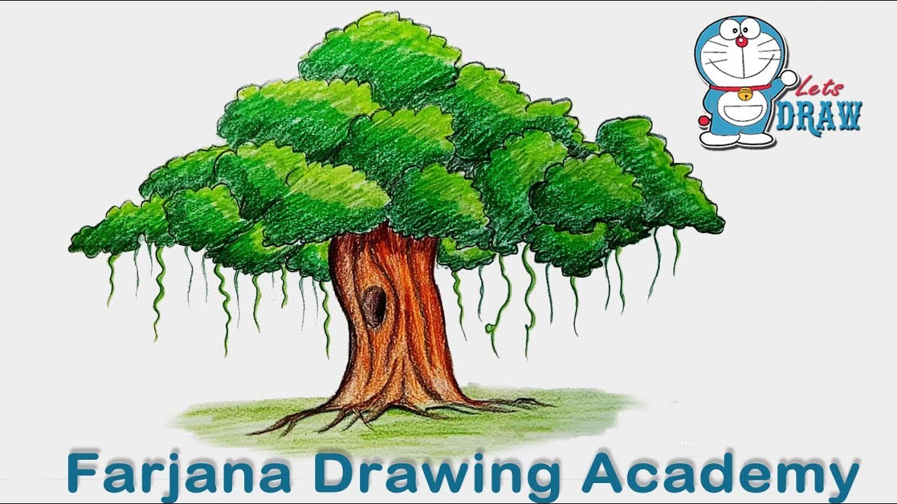 1280x720 How To Draw Banyan Tree Step By Step (Very Easy)