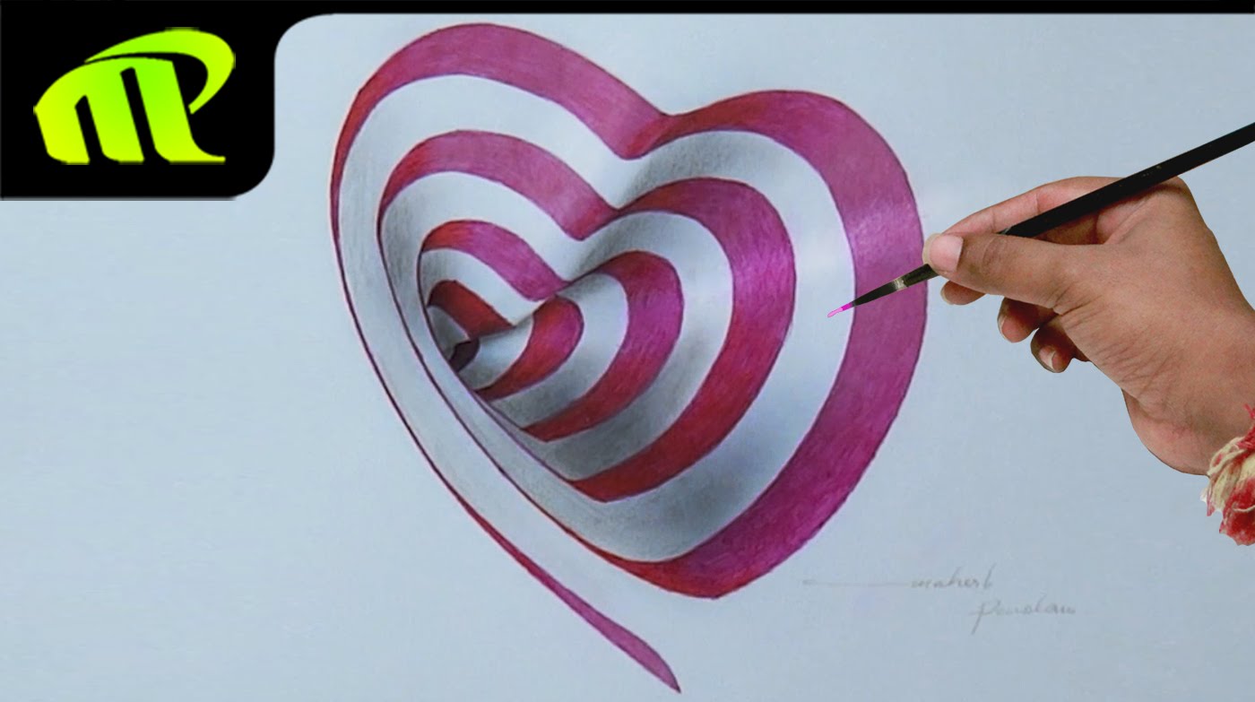 1400x783 Drawing A 3d Heart Hole 3d Trick Art Drawing On Paper