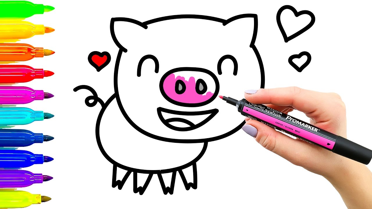 1280x720 How To Draw And Coloring Funny Pink Pig Coloring Book For Kids