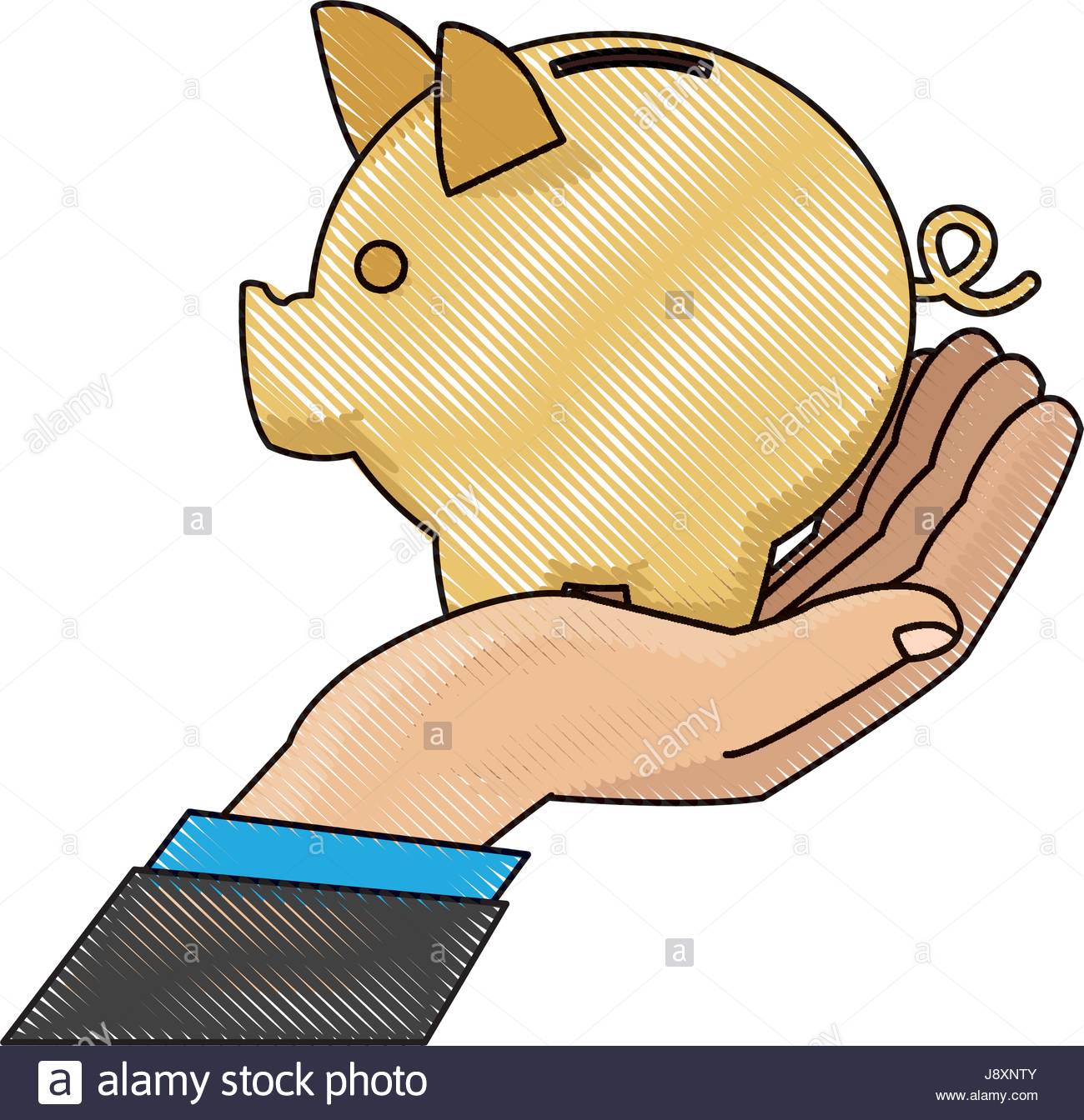 1300x1344 Drawing Hand Man Business With Piggy Bank Stock Vector Art