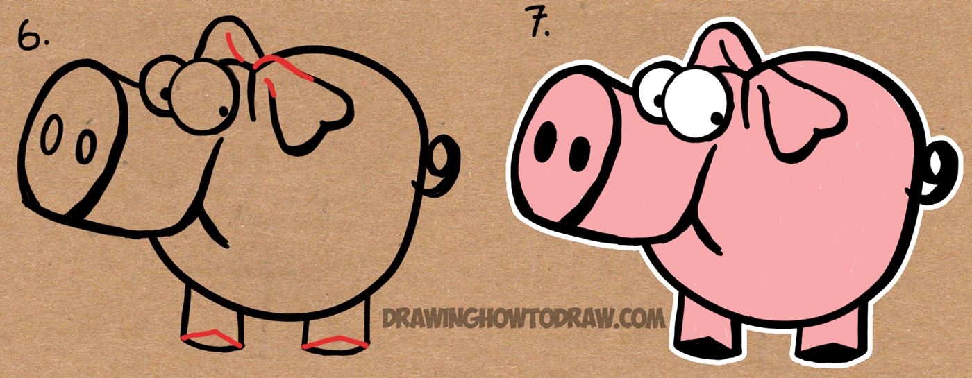 1400x545 Drawing Cartoon Pig With The Word Pig Everly's Monkey'S