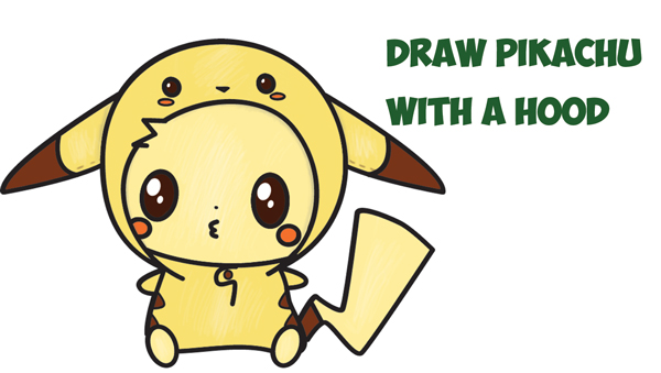 600x339 How To Draw Cute Pikachu With Costume Hood From Pokemon (Kawaii