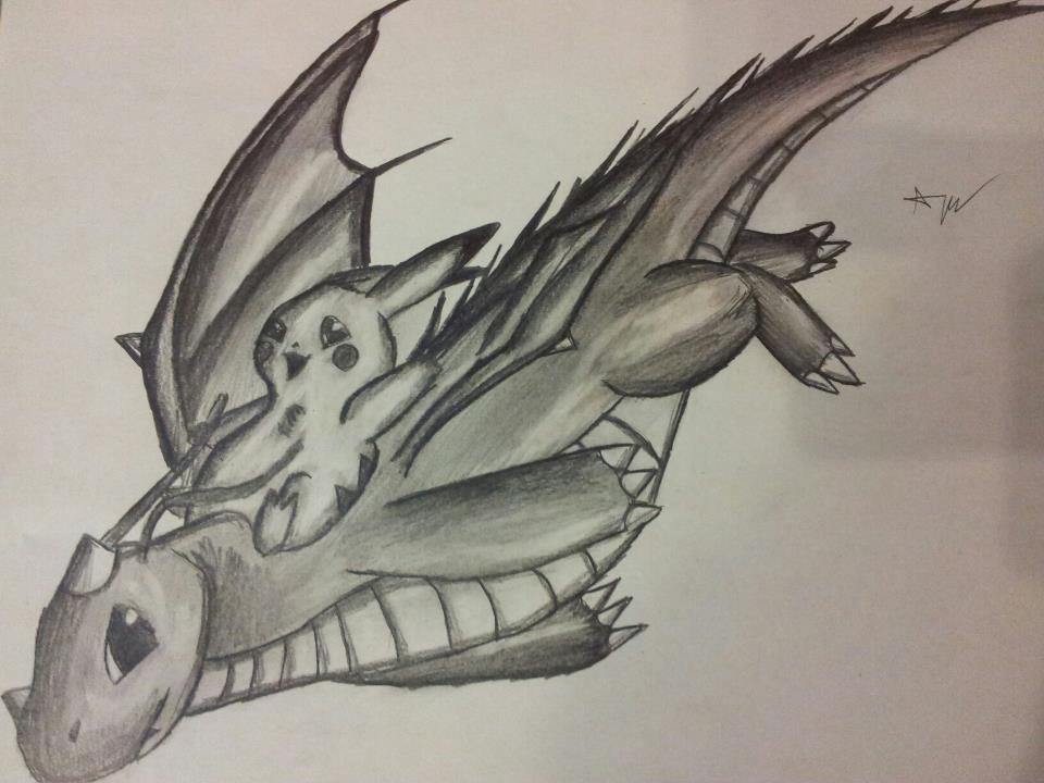960x720 Pikachu And Dragonite Pencil Drawing By Patrissaart