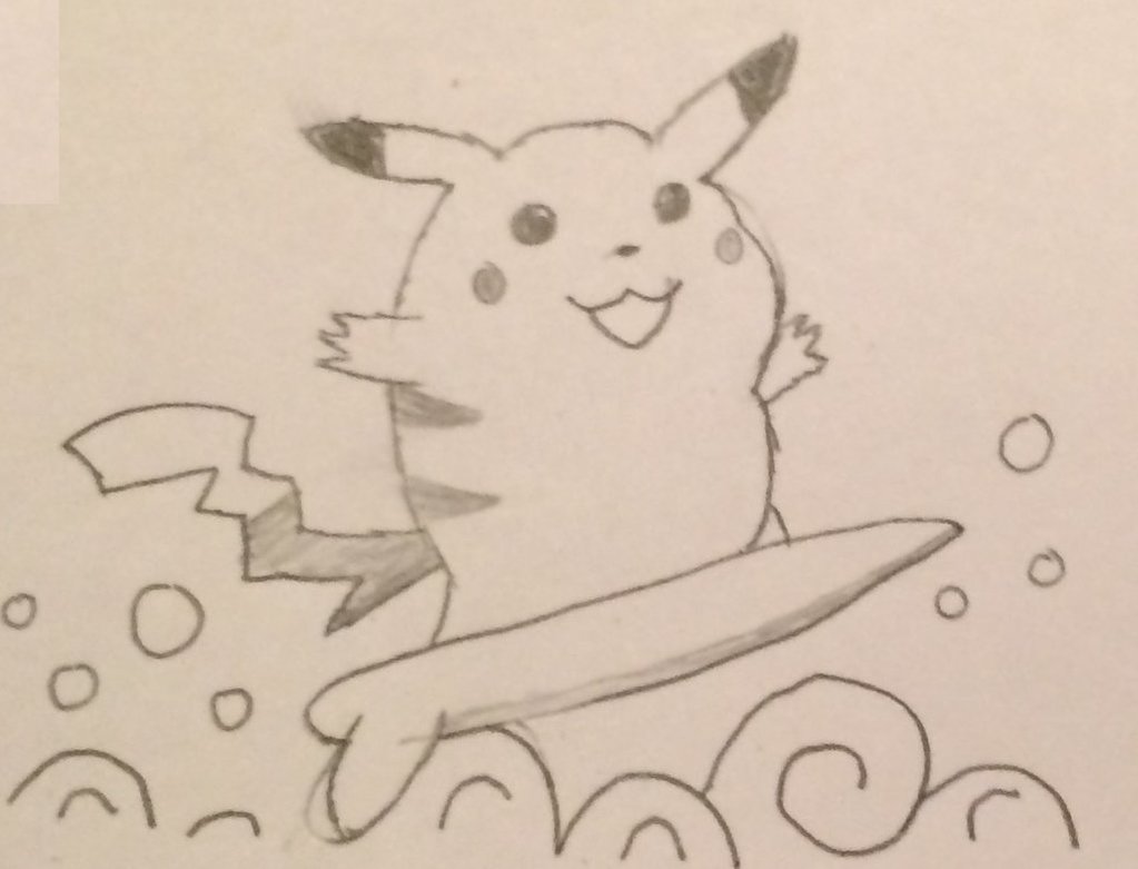 1023x781 Surfing Pikachu Pencil Drawing By Sanji4522