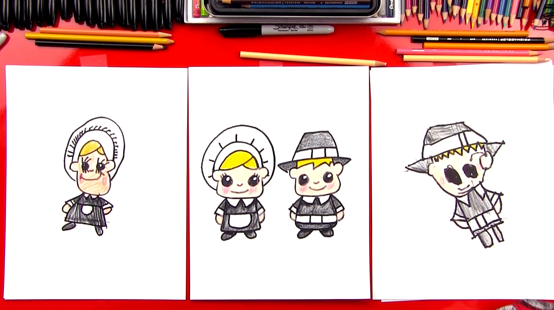 1913x1072 How To Draw Cartoon Pilgrims (Boy Amp Girl)