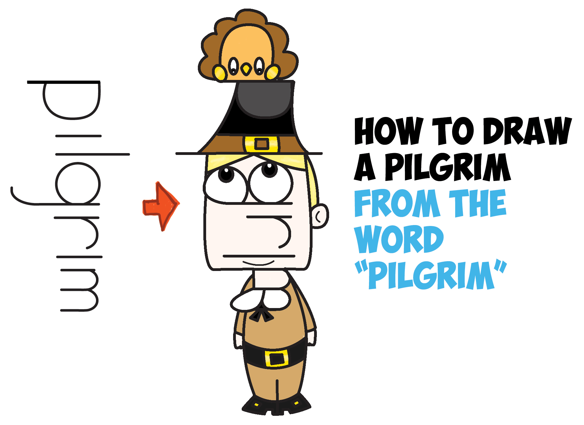 1904x1388 How To Draw A Cartoon Pilgrim From The Word (Word Toon) Easy Step