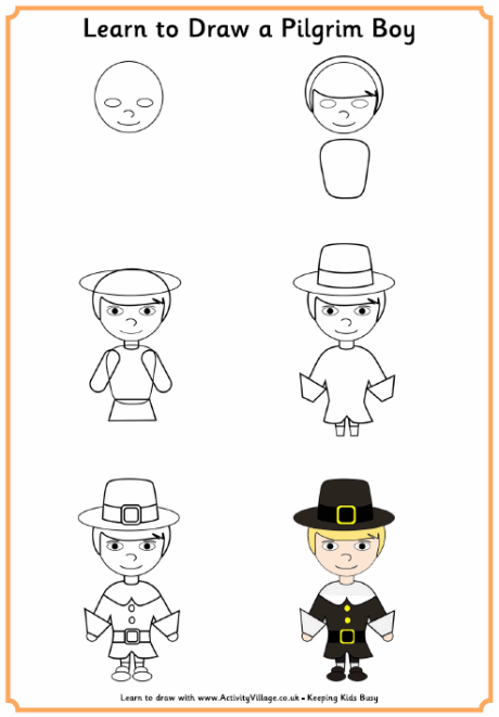 460x661 Learn To Draw A Pilgrim Boy