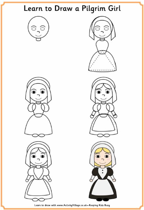 460x667 Learn To Draw A Pilgrim Girl How To Draw People Girls, Boys