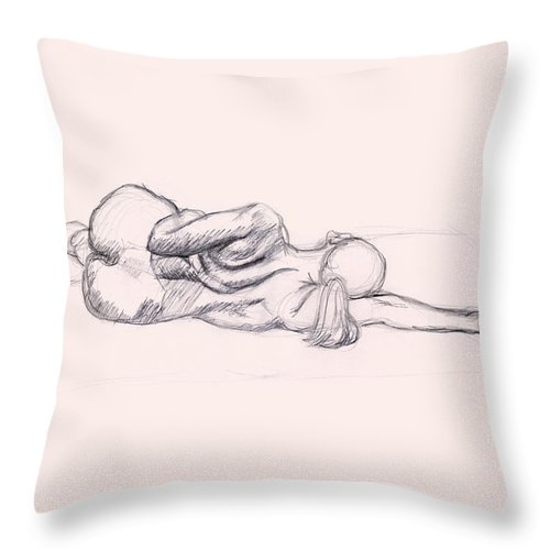 500x500 Charcoal Pencil Drawing Of Nude Woman, Lying On Side, Back Throw