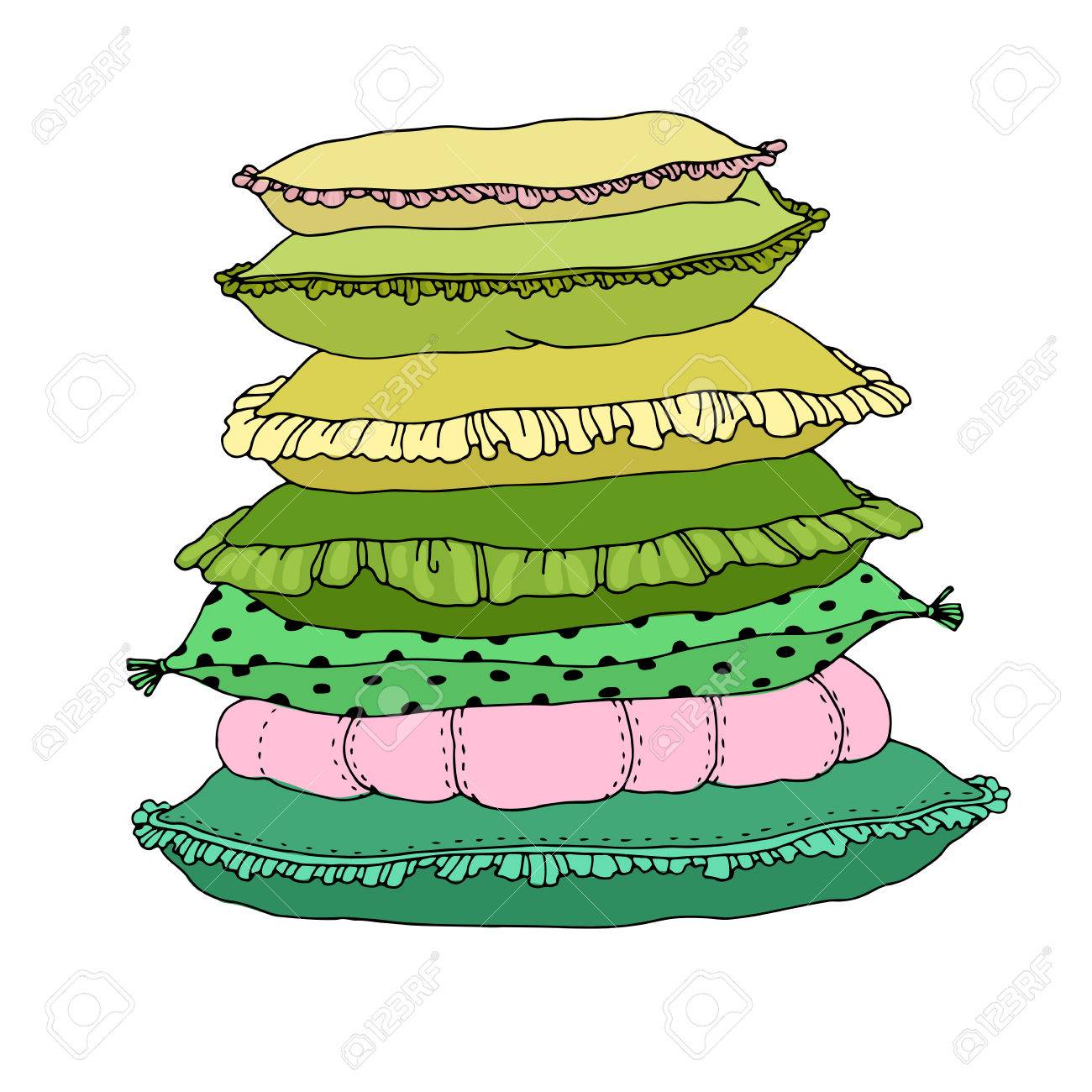 1300x1300 Beautiful Pillows On A White Background. Cushions. Hand Drawing