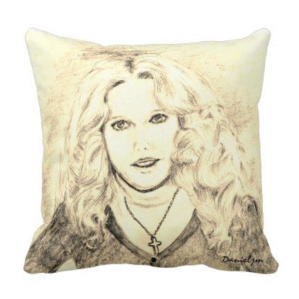 422x422 Woman Pencil Drawing Throw Pillow