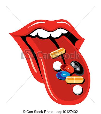 417x470 Vector. Pills And Tongue Vector Clipart